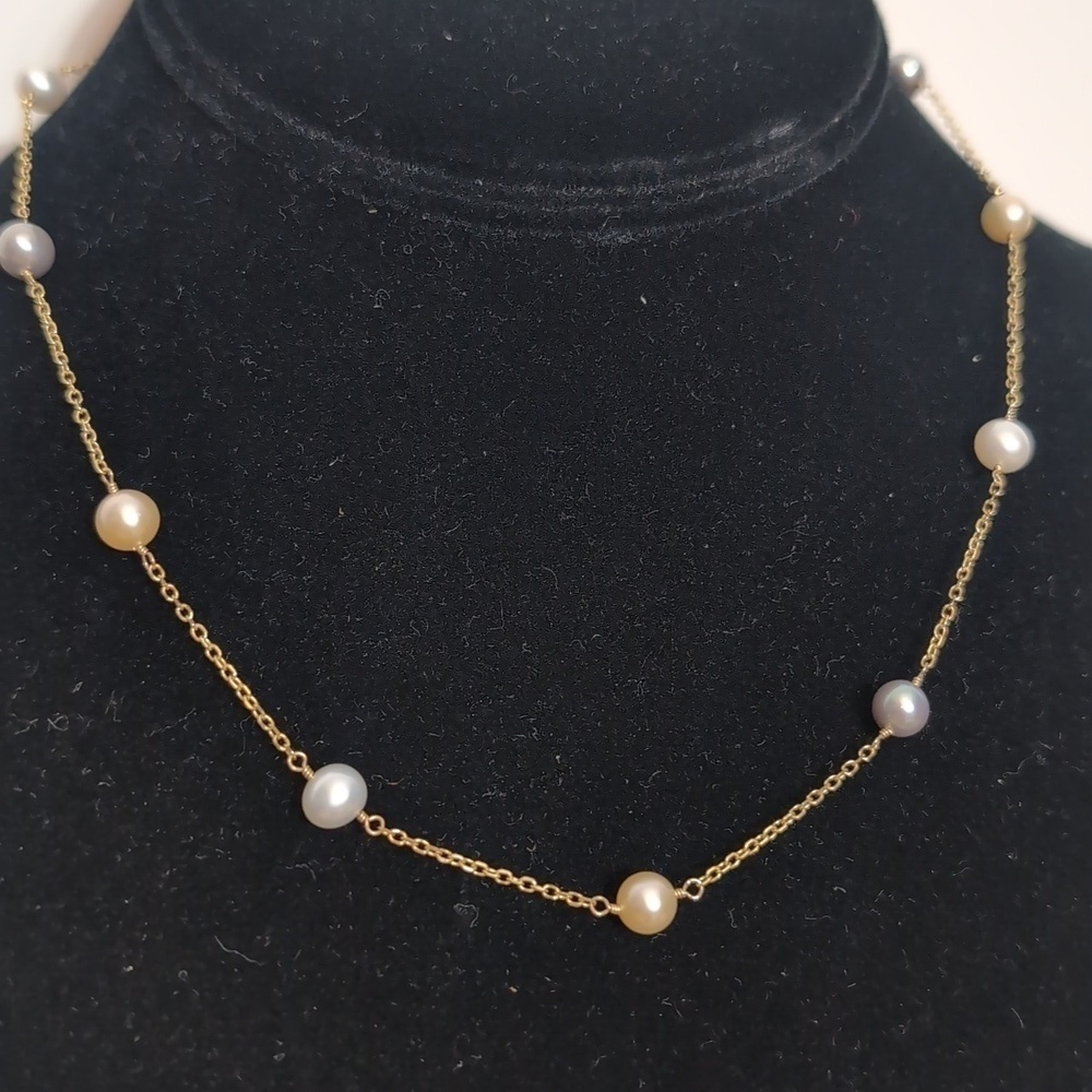 14kt Gold with Mixed Pearls Necklace - Picture 2 of 5